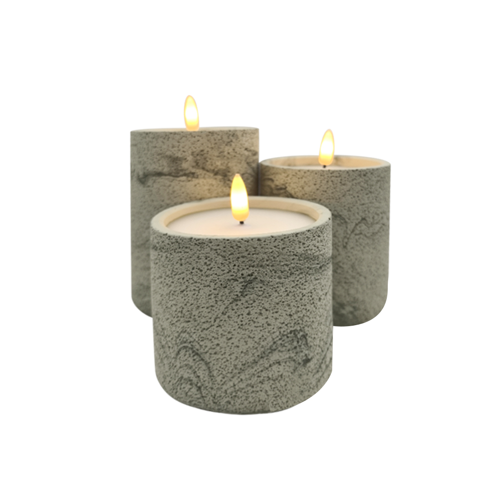 LED 3D Electronic Fat Pilar Cement Concrete Candle