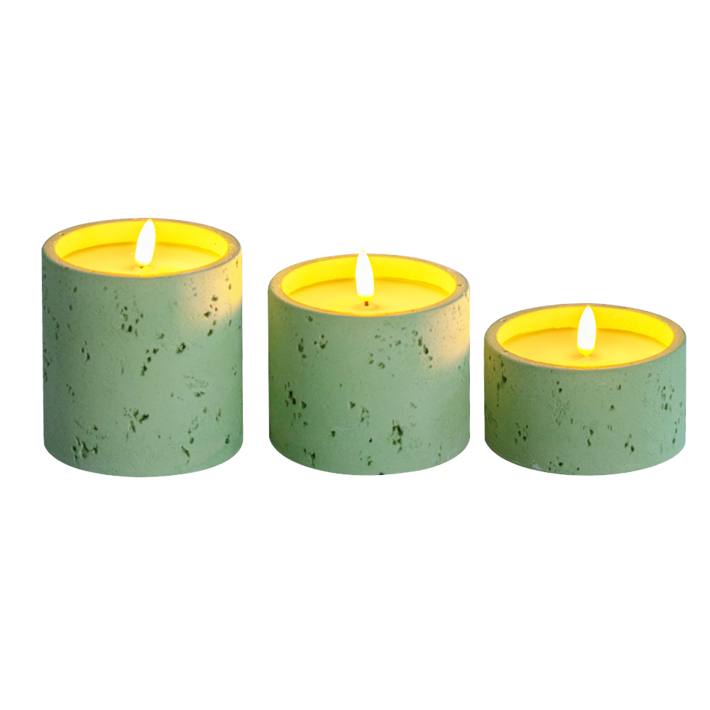 LED 3D Battery Operated Electronic Natural Surface Cement Concrete Candle