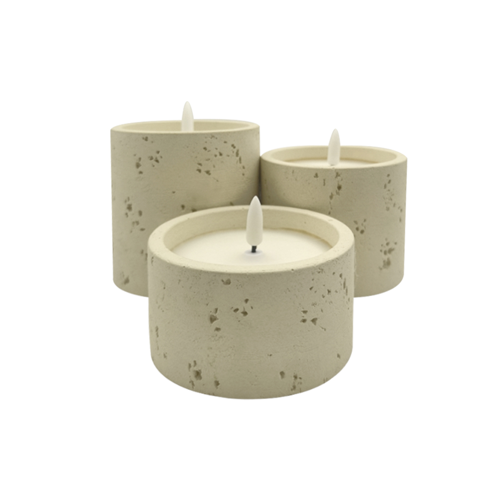 LED 3D Battery Operated Electronic Natural Surface Cement Concrete Candle