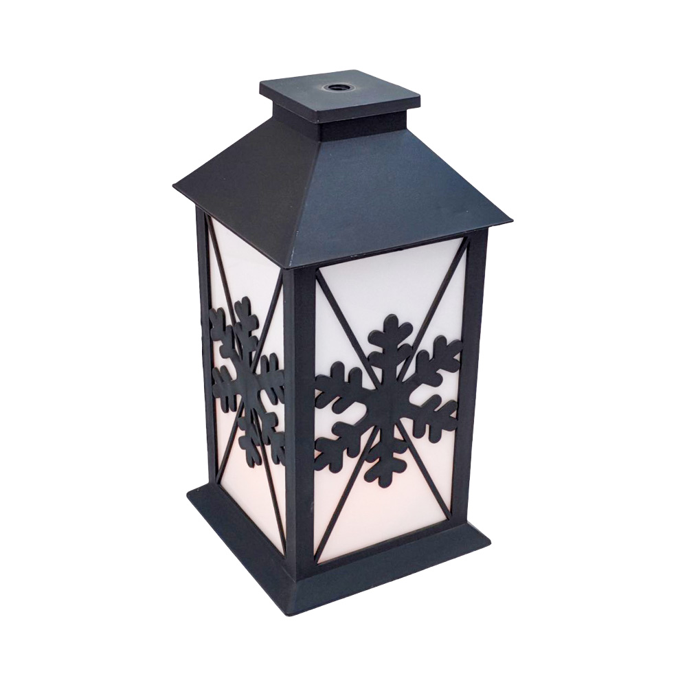 LED Winter Black Snowflake Decorative Hurricane Lantern